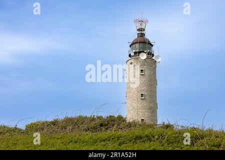 Leuchtturm am Cap Gris Nez an der französischen Küste im Departement Pas de Calais. Kopierbereich auf der linken Seite. Stockfoto