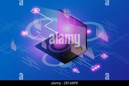 Software, Webentwicklung, Programmierkonzept. Abstrakte Programmiersprache und Code auf dem Laptop-Bildschirm. Vektor Stock Vektor