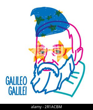 Galileo Galilei-Vektorskizzenporträt isoliert Stock Vektor