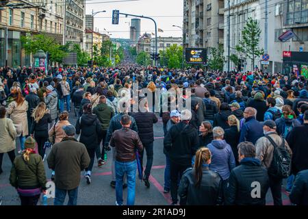 12. Mai 2023, Belgrad, Serbien, Protest gegen Gewalt, die durch Massenschießereien in der Belgrader Schule und in Mladenovac, Stadt bei Belgrad, ausgelöst wurde Stockfoto