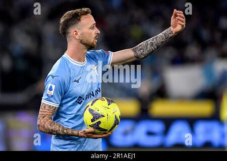 Rom, Italien. 12. Mai 2023. Manuel Lazzari von SS Lazio Gesten während des Fußballspiels der Serie A zwischen SS Lazio und US Lecce im Olimpico Stadion in Rom (Italien), 12. Mai 2023. Kredit: Insidefoto di andrea staccioli/Alamy Live News Stockfoto