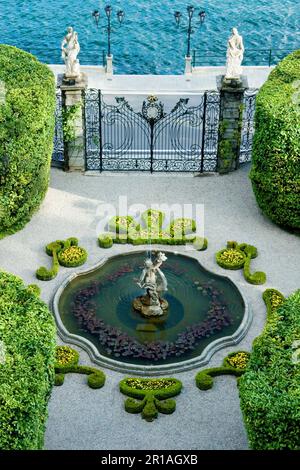 Blick auf den Brunnen in Villa Carlotta in Comer See, Italien Stockfoto