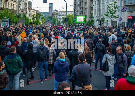 12. Mai 2023, Belgrad, Serbien, Protest gegen Gewalt, die durch Massenschießereien in der Belgrader Schule und in Mladenovac, Stadt bei Belgrad, ausgelöst wurde Stockfoto