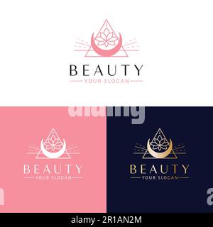 Logo mit Schönheitsvektor. Heilige Geometrie und Lotusblumen-Logo. Eesoterische Logo-Vorlage. Stock Vektor