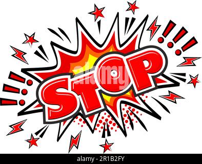 Stopp-Wort-Skizzen-Explosion. Vorlage Comics Sprechblase im Pop-Art-Stil auf transparentem Hintergrund Stock Vektor