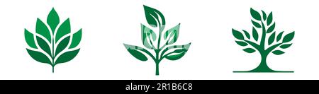 Grüne Blattsymbole auf weißem Hintergrund. Vektordarstellung Stock Vektor
