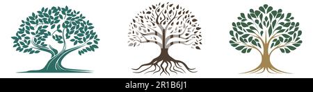 Set mit Logobaum. Vektordarstellung des Logodesigns Stock Vektor