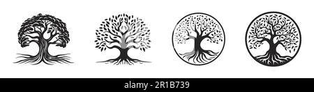 Set mit Logobaum. Vektordarstellung des Logodesigns Stock Vektor