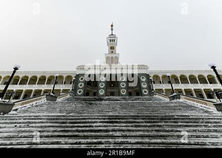 Blick auf den nördlichen Flussterminal in Moskau, Russland. Das Terminal wurde 1937 gebaut. Stockfoto