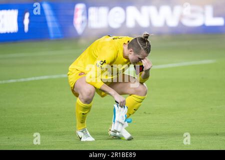 Houston, Usa. 12. Mai 2023. Houston, Texas, Mai 12. 2023: Bella Bixby (1 Portland Thorns FC) sieht nach einem Verlust während des regulären Saisonspiels des Houston Dash and Portland Thorns FC im Shell Energy Stadium in Houston, Texas, geschlagen aus. (GIA Quilap/SPP) Guthaben: SPP Sport Press Photo. Alamy Live News Stockfoto