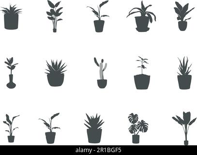 Gegossene Pflanze, gegossene Baumsilhouette, gegossene Pflanze, gegossene Planenvektordarstellung -V02 Stock Vektor
