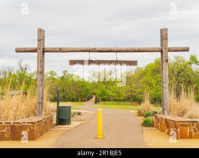 Bedeckter Blick auf den Buffalo Bayou Park in Oklahoma Stockfoto