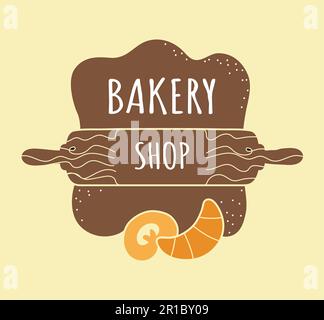 Bäckerei. Brot und süßes Gebäck mit Schriftzug. Logo des Küchenchefs, Schild für den Kurs „Food Preparing Course“, Design des Verpackungsetiketts. Handgezeichnete Schriftzeichen Stock Vektor