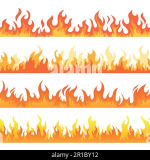 Hintergrund der Feuerflamme. Nahtlose Textur. Lagerfeuer-Bewegung, endlose Grenzen gesetzt. Würzige Hölle, heißer Comic-Effekt, rote Verbrennung für wütenden Teufel oder Feuerwehrmann, warm Stock Vektor