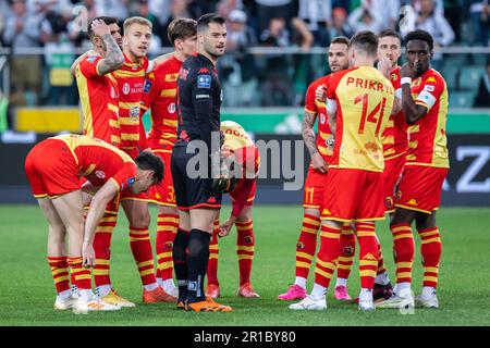 Warschau, Polen. 12. Mai 2023. Die Mannschaft Jagiellonia Bialystok wird während des Spiels der polnischen PKO Ekstraklasa League zwischen Legia Warszawa und Jagiellonia Bialystok im Marschall Jozef Pilsudski Legia Warschau Municipal Stadium gesehen. Endstand: Legia Warszawa 5:1 Jagiellonia Bialystok. Kredit: SOPA Images Limited/Alamy Live News Stockfoto