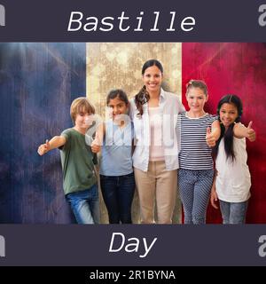 Zusammensetzung des Textes zum bastille-Tag über die vielfältige Familie und die Flagge frankreichs Stockfoto