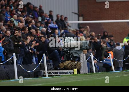 Peterborough, Großbritannien. 12. Mai 2023. Eine Fernsehkamera im Peterborough United gegen Sheffield Wednesday EFL League One Play-off 1. Leg Match im Weston Homes Stadium, Peterborough, Cambridgeshire. Kredit: Paul Marriott/Alamy Live News Stockfoto