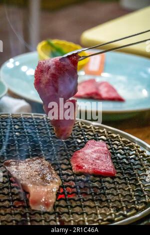 Yakiniku (Köstliches Wagyu Rindfleisch, Gegrilltes Fleisch) Stockfoto