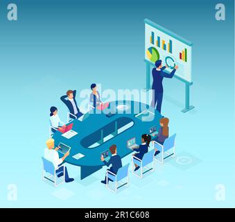 Vektor von Geschäftsleuten, die in einem Büro sitzen und Finanzdaten analysieren Stock Vektor