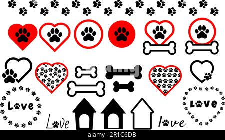 Dog Puppy PET Paw Silhouette. Symbole eingestellt. Stockfoto
