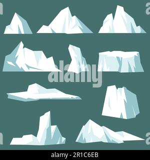 Eine Reihe von Arktischen Eisbergen-Cartoon-Vektordarstellungen Stock Vektor