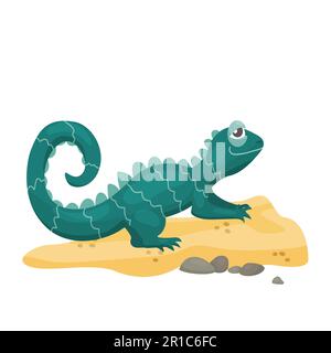 Reptilienechse im Sand. Süße Cartoon-Vektordarstellung. Stock Vektor