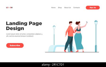 Junger Mann und Frau fotografieren im Park Stock Vektor