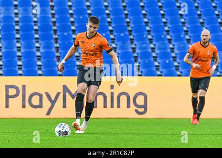 Liam Scott Fraser (4) von KMSK Deinze bei einem Fußballspiel zwischen KMSK Deinze und FC Dender während des 10. Und letzten Spieltags in den Challenger Pro League Relegation Play-offs für die Saison 2022-2023 am Freitag, den 12. Mai 2023 in Deinze , Belgien . FOTO SPORTPIX | Stijn Audooren Stockfoto