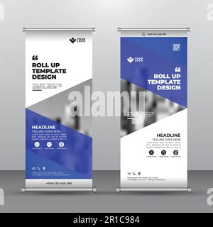 Blaue Abstrakte Formen - Rollup-Banner Vertikales Design - Vorlage. vektor, abstrakter geometrischer Hintergrund, modernes X-Banner und Flaggenbanner, Rechteckgröße. Stock Vektor