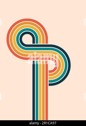 Et-Zeichen mit Retro-Streifen. Vintage 70s farbenfrohe Linien im Hintergrund. Altmodisches Cover-Poster. Speicherplatz kopieren. Unendliche Regenbogenkreuzung oder -Kreuzung. Stock Vektor