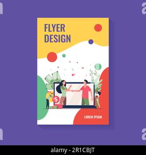 Zwei Geschäftspartner, die auf einem großen Notebook-Bildschirm die Hand schütteln Stock Vektor