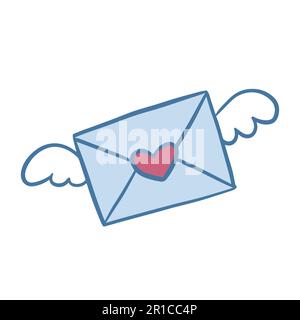 Brief mit Herz und Flügeln für Valentinstag-Ikone, handgemalt Stock Vektor