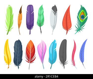 Glänzende Federn von Vögeln Flachvektorbilder Set Stock Vektor