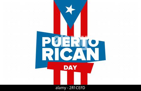 Puerto-Ricanischer Tag. Landesweite frohe Feiertage. Festival und Parade zu Ehren der Unabhängigkeit und Freiheit. Puerto-Rico-Flagge. lateinamerikanisch. Vektorposter Stock Vektor