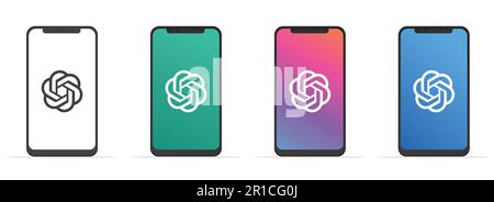 ChatGPT-Logo auf der OpenAI-Website auf einem Smartphone einrichten. Flaches Design. Vektordarstellung Stock Vektor