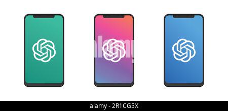 ChatGPT-Logo auf der OpenAI-Website auf einem Smartphone einrichten. Flaches Design. Vektordarstellung Stock Vektor