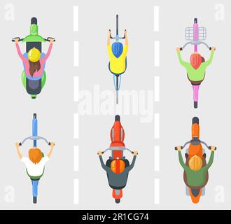 Draufsicht auf Personen auf Fahrrädern oder Fahrrädern Flachbilder Stock Vektor