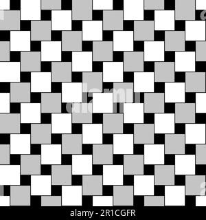 Quadratisches Muster, nahtlose Fliese, mit geometrisch-optischer Täuschung. Speziell angeordnete Quadrate, die nicht mehr horizontal ausgerichtet und verdreht erscheinen. Stockfoto