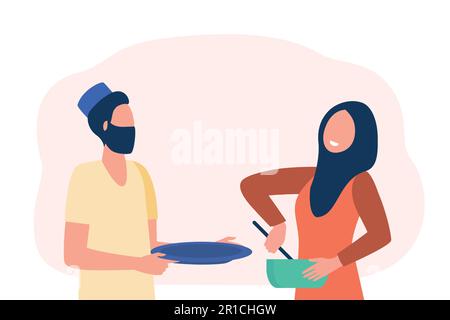 Ein muslimisches Paar kocht zusammen Stock Vektor