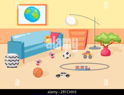 Farbenfrohes Kinderzimmer mit Sofa und Spielzeug Stock Vektor