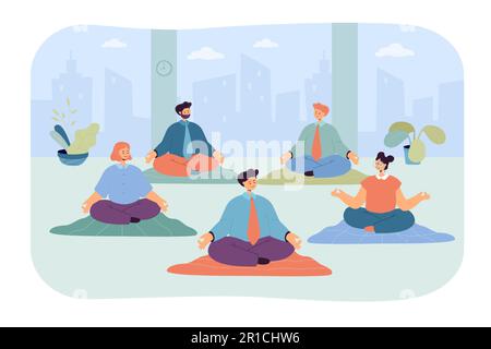 Büroangestellte, die Yoga in Lotus-Pose machen Stock Vektor