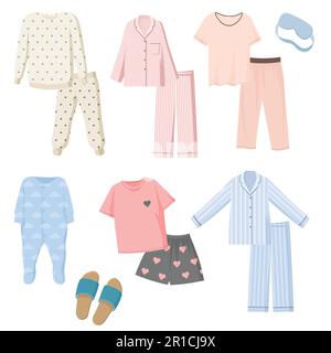 Cartoon-Pyjamas für Kinder und Erwachsene, Vektorgrafieset Stock Vektor