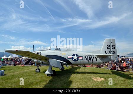 Zeltweg, Österreich - 03. September 2022: Öffentliche Flugschau in der Steiermark mit der Bezeichnung Airpower 22, North American Aviation T-28 Trojan ist ein radial-motorischer Militärtraz Stockfoto