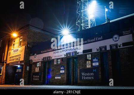 12. Mai 2023; London Road Stadium; League One Play Off Football, Halbfinale, First Leg, Peterborough United gegen Sheffield Mittwoch. Stockfoto