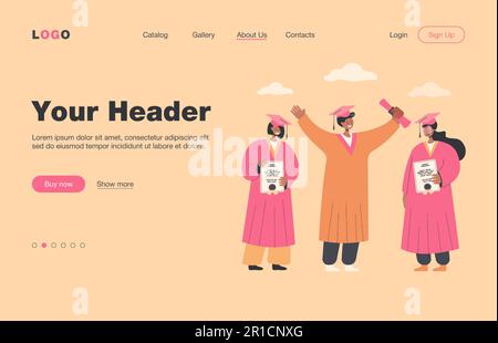 Glückliche Studentinnen mit Abschluss und Diplomen Stock Vektor