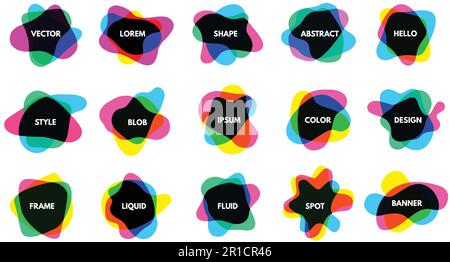 BLOB-Overlay-Frames. Fließende überlappende Formen, abstrakte Flecken und künstlerische Bannerhintergründe Stock Vektor