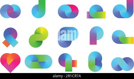 Abstrakte konische Verlaufsformen. Runde Farbverläufe, dynamische geometrische Figuren und Vektorset für winklige Konstruktionselemente Stock Vektor