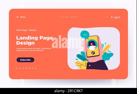 Glückliche Frau, die vom Handy-Bildschirm in der Hand grüßt Stock Vektor