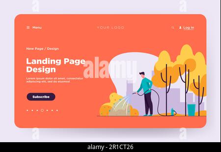 Ein Mann mit Schlauchbewässerungsbüsche im Stadtpark Stock Vektor