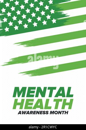 Mental Health Awareness Month im Mai. Sensibilisierung für psychische Gesundheit. Kontrolle und Schutz. Präventionskampagne. Medizinische Versorgungskonzepte Stock Vektor